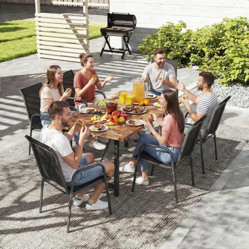 Juego de 6 Sillas de Jardín Exterior Apilables con Reposabrazos Asiento y Respaldo de Malla Estructura de Metal Negro [6]