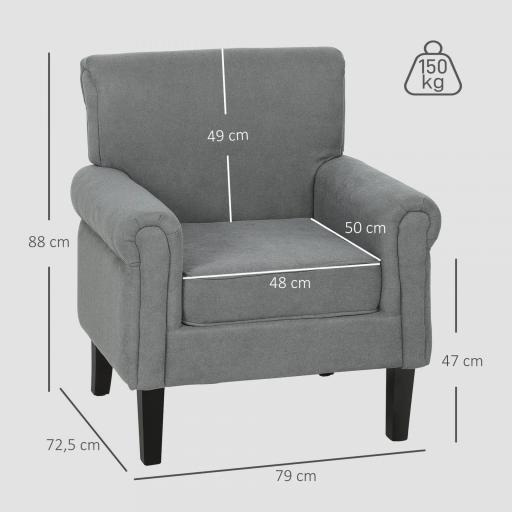 Butaca de Salón Tapizada en Tela Sillón Relax con Reposabrazos Asiento Extraíble para Dormitorio 79x72,5x88 cm Gris [1]