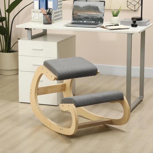 Silla Ergonómica de Rodillas Silla de Rodillas de Madera Taburete Ergonómico Cojín Acolchado 55x85x55 cm Gris