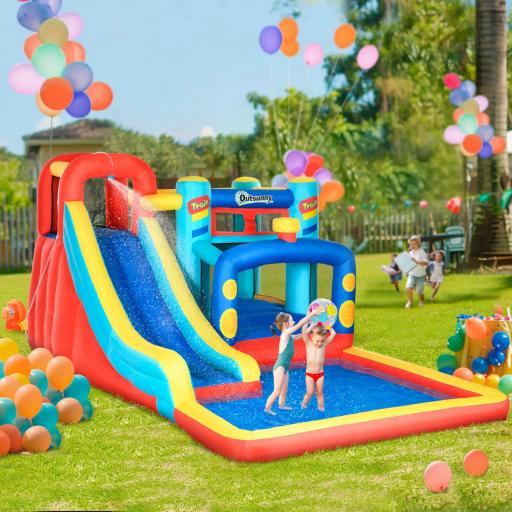 Castillo Inflable de 3-8 Años con Soplador Tobogán Trampolín Piscina Bolsa de Transporte 435x245x200 cm Multicolor