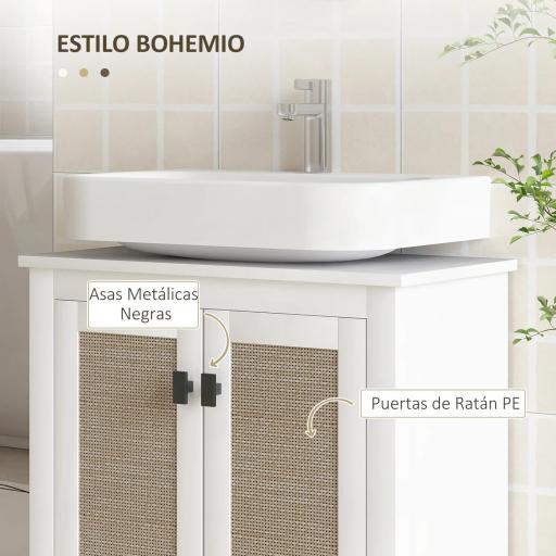 Mueble para Debajo del Lavabo con 2 Puertas 2 Estantes y Sistema Antivuelco para Cuarto Baño 60x30x60 cm Blanco [4]