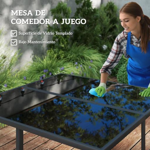 Conjunto de Jardín Exterior de 9 Piezas de Ratán Sintético con Mesa de Vidrio 4 Sillas y 4 Taburetes con Cojines Gris [6]