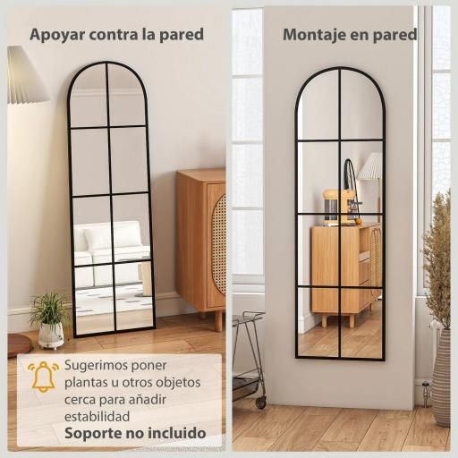 Espejo de Pared de Cuerpo Entero con Diseño Arqueado y Marco de Metal para Dormitorio o Recibidor 40x160 cm Negro [2]