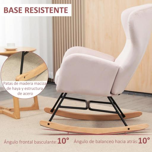Silla Mecedora Tapizada en Terciopelo Sillón Balancín Relax con Asiento Acolchado y Reposabrazos 65x87x102cm Rosa [2]