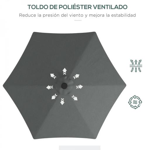 Sombrilla Excéntrica de 3 m con Luces LED con Manivela y Base Cruzada para Exterior Patio Terraza Gris Oscuro [4]