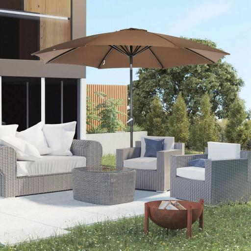 Sombrilla de Jardín con Manivela y Techo Inclinable y para Patio Terraza Exterior Ø300x252 cm Marrón