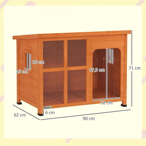 Caseta para Perros Exterior con Techo Asfáltico Abatible Puerta con Cortina y Base Extraíble 90x62x71 cm Madera Natural [4]