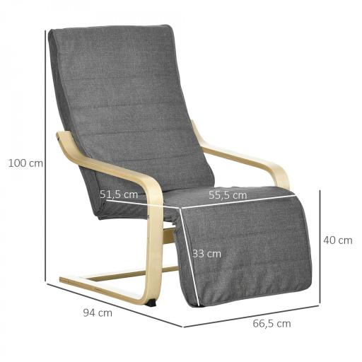 Sillón de Salón con Reposapiés Ajustable Silla Relax Butaca Tapizado en Tela para Oficina Dormitorio 66,5x94x100 cm Gris [1]