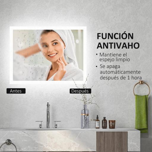 Espejo de Baño con Luces LED 70x50 cm Antivaho con Luces Retroiluminado 3 Colores Función de Memoria Interruptor Táctil [9]
