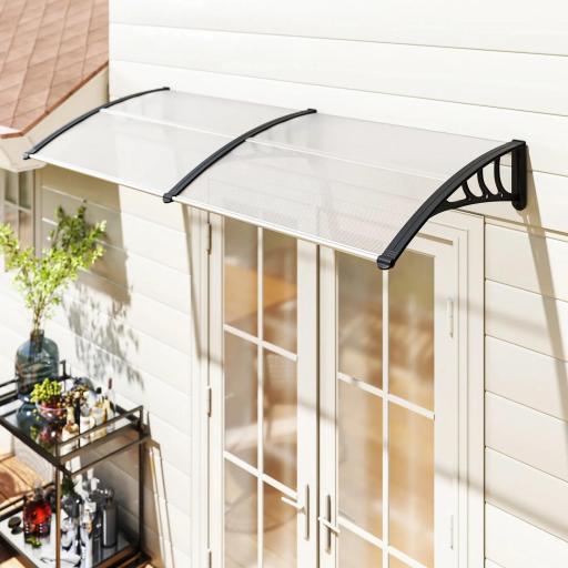 Tejadillo de Protección 195x75 cm Marquesina de Exterior con Paneles de Policarbonato Barras de Aluminio Transparente