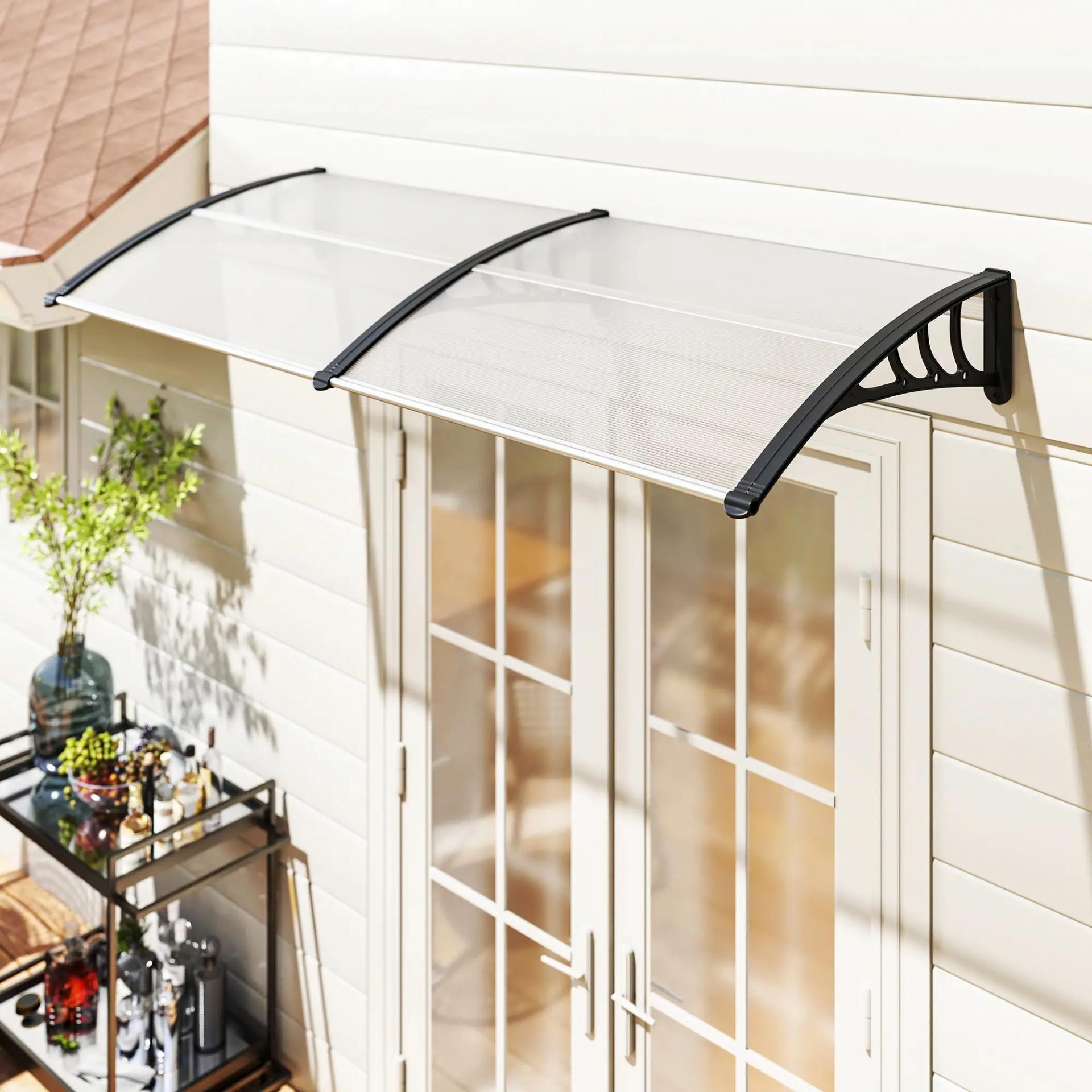 Tejadillo de Protección 195x75 cm Marquesina de Exterior con Paneles de Policarbonato Barras de Aluminio Transparente