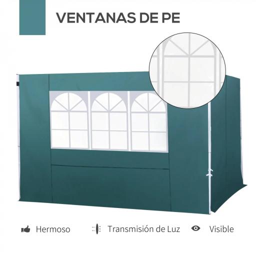  2 Paredes Laterales para Carpas de 3 x 3 m, 300x200 cm, Paredes Laterales de Repuesto para Cenador de Tela Oxford con Ventana, para Jardín, Exteriores, Fiestas, Verde Oscuro [8]