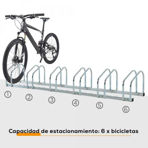 Aparcamiento para 6 Bicicletas Soporte de Acero para Aparcar Bicicletas en el Suelo o Pared 179x33x27 cm Plata [7]