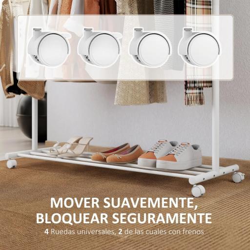 Burro para Ropa con Ruedas 5 Ganchos Barra para Colgar y Balda Inferior para Recibidor Entrada 120x43x171 cm Blanco [7]