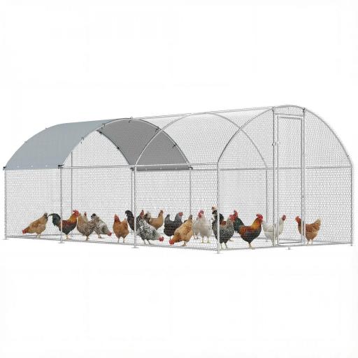 Gallinero para Exterior 2,8x5,1x1,9 m Cubierta de Tela Oxford Anti-UV Impermeable Pestillos para 15-24 Gallinas Plata [8]