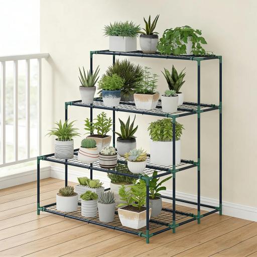 Soporte para Plantas de 4 Niveles con Diseño Escalera y Estructura Metálica Resistente para Interior y Exterior Verde [5]