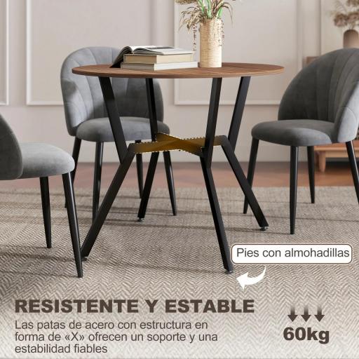 Mesa de Comedor Redonda de Estilo Industrial con Encimera de Madera y Marco de Acero Ø90x76 cm Marrón [6]