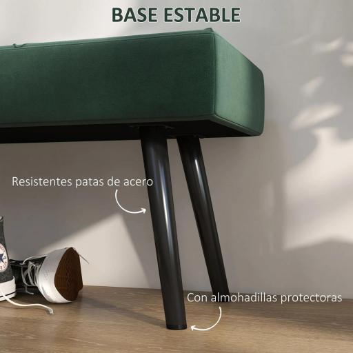 Taburete Pie de Cama Multifuncional con Pies de Acero y Asiento Acolchado para Entrada Pasillo 100x36x45 cm Verde [5]