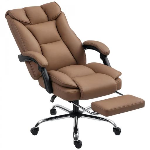 Silla de Escritorio con Reposapiés Respaldo Reclinable Acolchado Grueso Tapizada en Cuero Sintético Marrón [9]