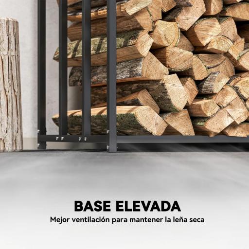 Leñero Exterior Metálico de Chimenea Soporte para Leña con Cubierta Impermeable 186x70x185 cm Negro [8]