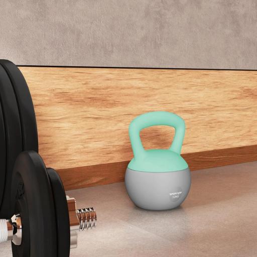 Pesa Rusa 12 kg Kettlebell Relleno de Arena Metálica Mango Antideslizante para Entreno en Casa 21x21x30 cm Verde y Gris [7]