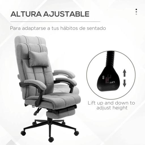 Silla de Escritorio Reclinable con Altura Ajustable Reposapiés Reposacabezas y Reposabrazos 66x76x112-120 cm Gris [2]
