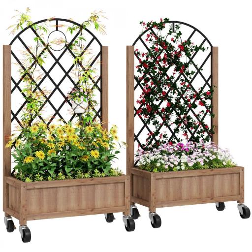  2 Jardineras de Madera Elevadas con Enrejado Metálico para Plantas Trepadoras y Flores 52x25x97 cm Marrón y Negro [3]