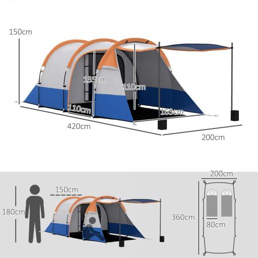 Tienda de Campaña para 3 Personas con 2 Habitaciones y Bolsa de Transporte Impermeable 420x200x150 cm Multicolor [1]