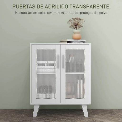 Aparador de 2 Puertas Aparador de Salón con 2 Estantes Puertas Transparentes para Cocina Entrada Blanco 61x35x75 cm [3]