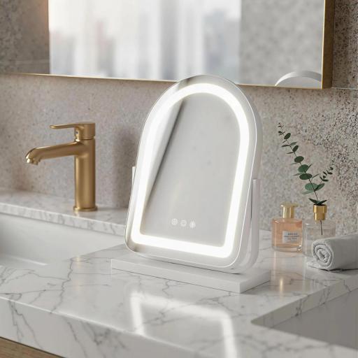 Espejo de Maquillaje con Luz LED Iluminación Ajustable Rotación Regulable de 360° y Control Táctil 33x12x44,5 cm Blanco [7]