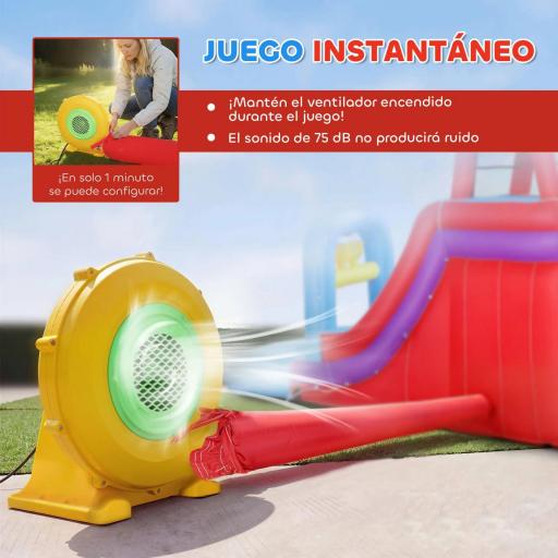 Castillo Hinchable Acuático con Soplador 550W Tobogán Pared de Escalada Piscina Aro de Baloncesto Portería de Fútbol [4]