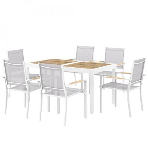 Conjunto de Mesa y Sillas Jardín con Mesa de Plástico PSPC y 6 Sillas Apilables Transpirables para Terraza Patio Blanco [10]