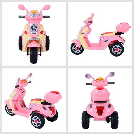 Coche Triciclo Moto Eléctrica Infantil Correpasillos a Batería Niños +3 años 6V Metal + PP 108x51x75cm Rosa [4]