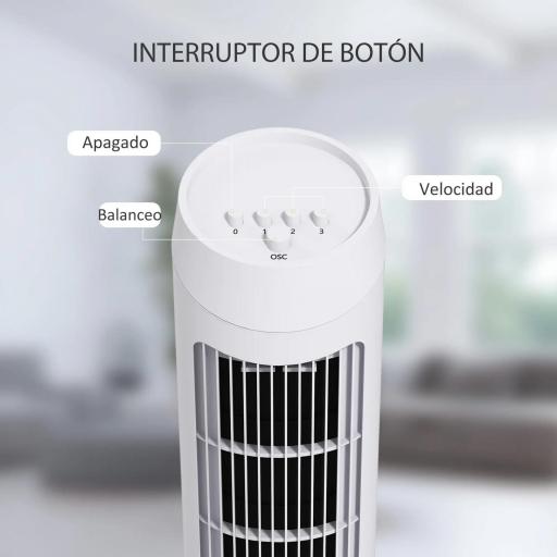 Ventilador de Torre 45W Ventilador Vertical Silencioso con 3 Velocidades Oscilación 70° para Salón Ø27x75 cm Blanco [3]
