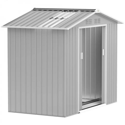 Caseta de Jardín 213x130x185 cm con Puertas Correderas y Claraboya para Almacenamiento de Herramientas Gris Plata [9]