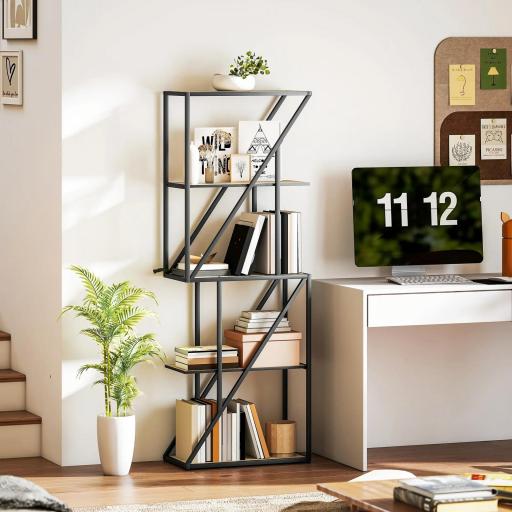 Librería de 5 Niveles Estantería para Libros Industrial con Estantes Abiertos y Marco de Acero 60x30x165 cm Roble