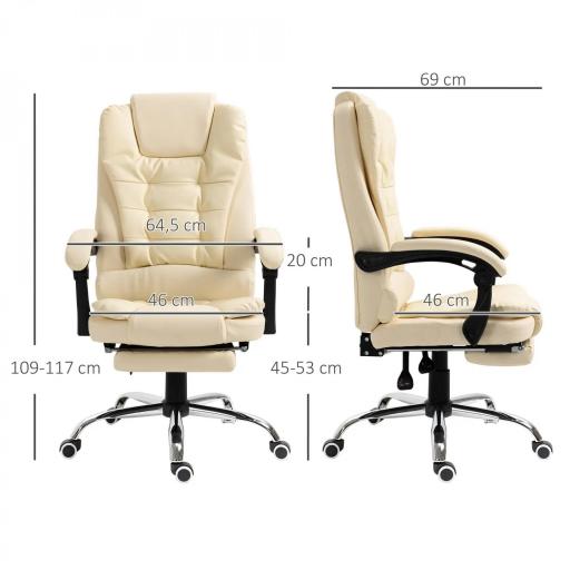 Silla de Escritorio con Reposapiés Silla Ejecutiva Giratoria con Altura Ajustable Tapizada en PU y Reposabrazos Crema [5]