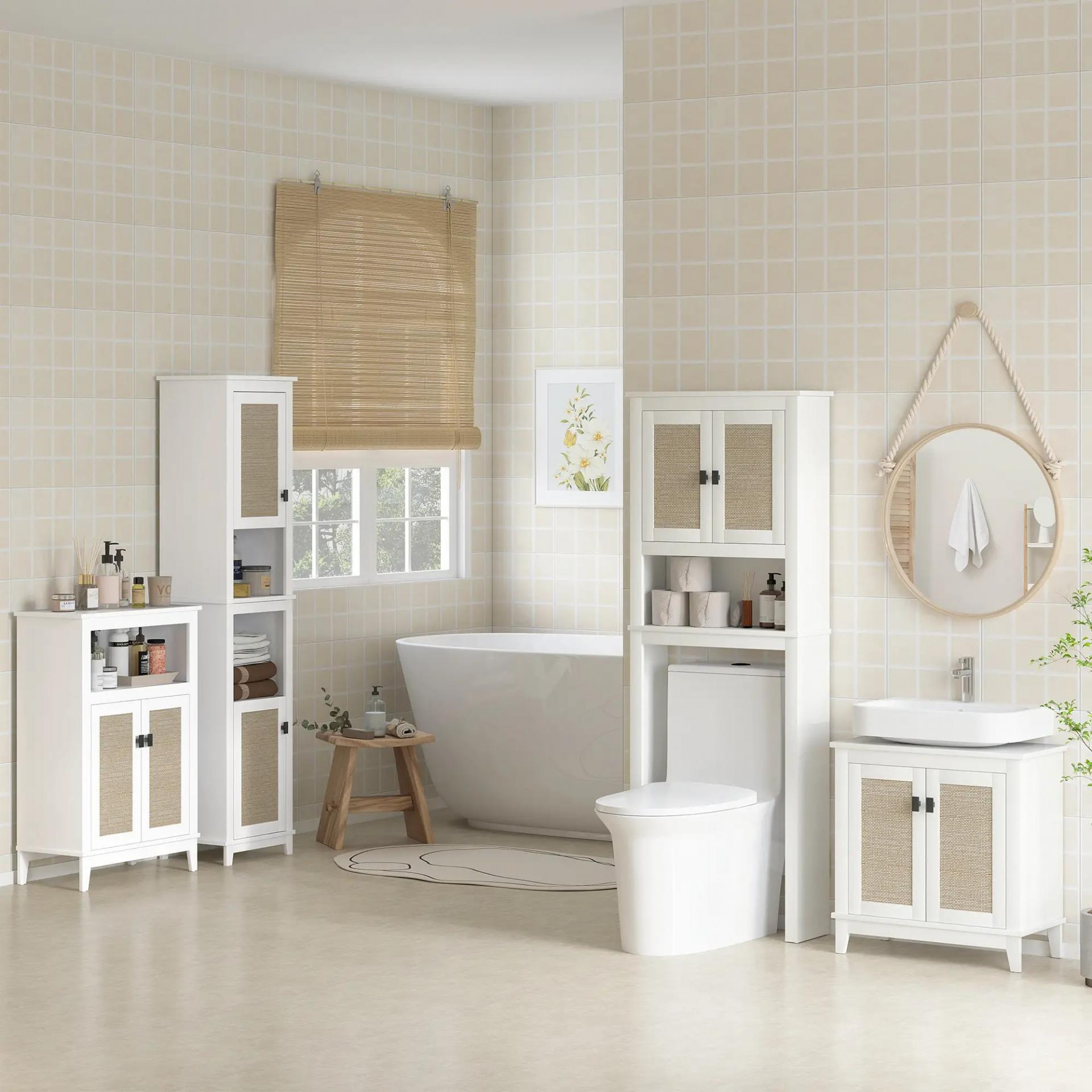 Mueble para Debajo del Lavabo con 2 Puertas 2 Estantes y Sistema Antivuelco para Cuarto Baño 60x30x60 cm Blanco
