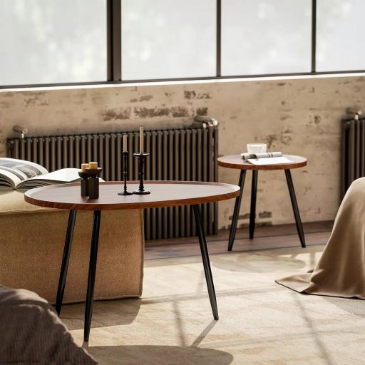 Juego de 2 Mesas Auxiliares Apilables Mesas Nido Estilo Moderno con Marco de Metal para Salón Dormitorio Efecto Madera [3]