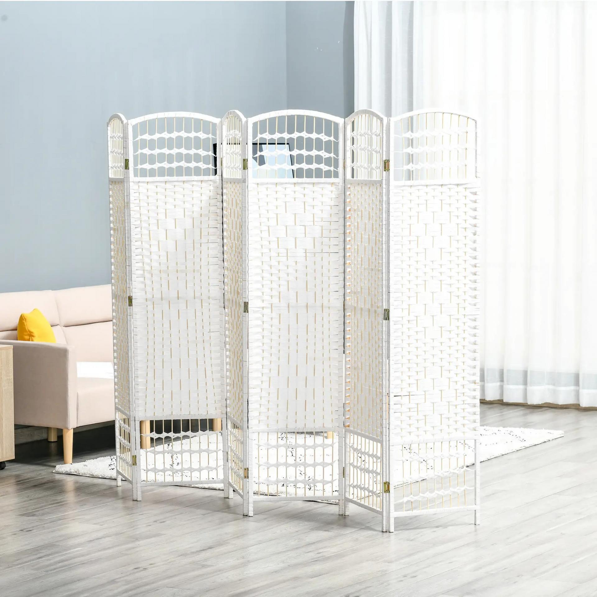 Biombo de 6 Paneles Separador de Ambientes Plegable de Fibra de Papel para Dormitorio Salón 242x170 cm Blanco