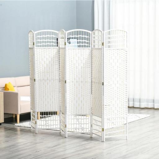 Biombo de 6 Paneles Separador de Ambientes Plegable de Fibra de Papel para Dormitorio Salón 242x170 cm Blanco