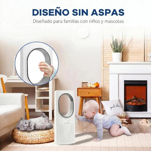 Ventilador de Torre sin Aspas con Mando a Distancia Oscilación 45° 3 Velocidades 3 Modos Temporizador 15H Blanco [6]