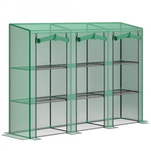 Invernadero de Exterior de 3 Niveles con Puerta Enrollable con Cremallera 9 Estantes Cubierta de PE 215x46x151cm Verde [8]