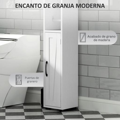 Columna de Baño con 2 Puertas Compartimento Abierto Estantes Ajustables y Portarrollos 20x20x185 cm Blanco [3]