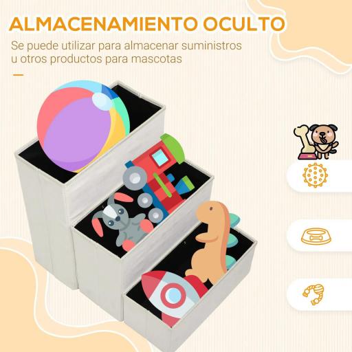 Escalera para Mascotas de 3 Peldaños Plegable con Tapas Abatibles y Espacio de Almacenamiento 3 Escalones de Perros Gatos Pequeños para Cama Sofá 40x54x48 cm Blanco [5]
