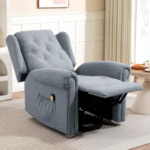 Sillón Relax Reclinable Eléctrico Levanta Personas con Respaldo Alto Capitoné Control Remoto Gris [6]