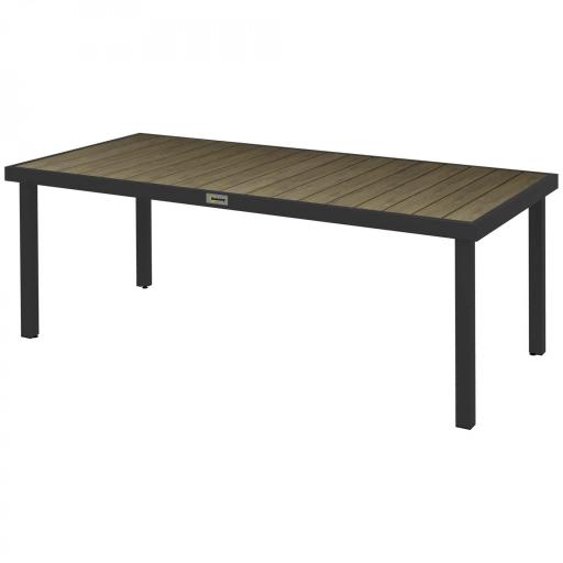 Mesa de Comedor Exterior 190x90x74 cm con Encimera de Listones y Estructura de Aluminio para Terraza Rústico y Negro [8]