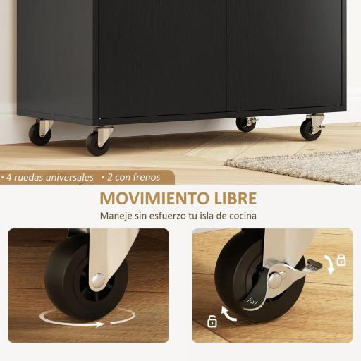 Isla de Cocina con Ala Abatible 2 Puertas Cajón Especiero Toallero y Estante Ajustable 106x42x87 cm Negro y Roble [5]