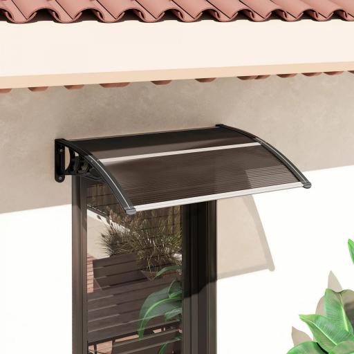 Marquesina Exterior para Puerta y Ventana 75x100 cm contra Sol y Lluvia con Soporte de Aleación de Aluminio Marrón [3]