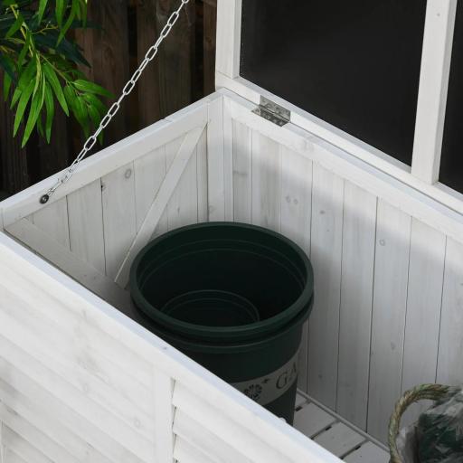Baúl de Almacenaje Exterior 284L Arcón de Jardín de Madera Impermeable con Tapa Abrible y Diseño Persiana 127x56x60 cm Blanco [6]